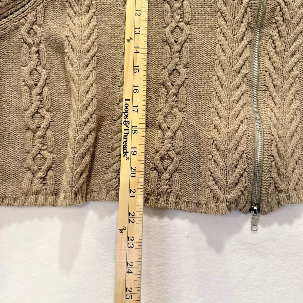 Buffalo David Bitton Cashmere Blend Cable Knit Zip Poncho Sweater Cape S Taupe